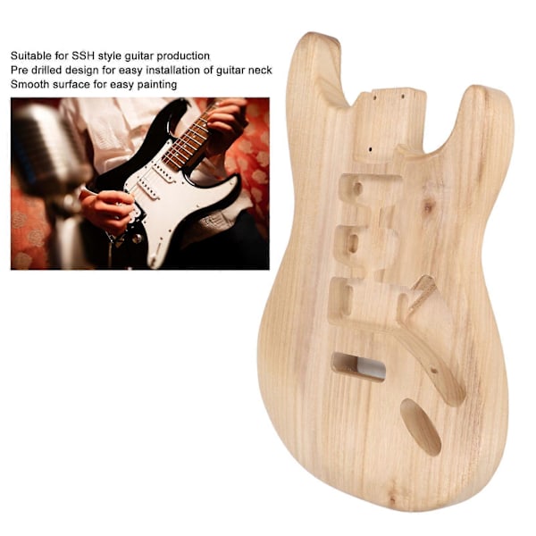 Obehandlad gitarrkropp för SSH-stil Förborrade hål Paulownia Trä Elektrisk gitarrkropp för DIY musikinstrument