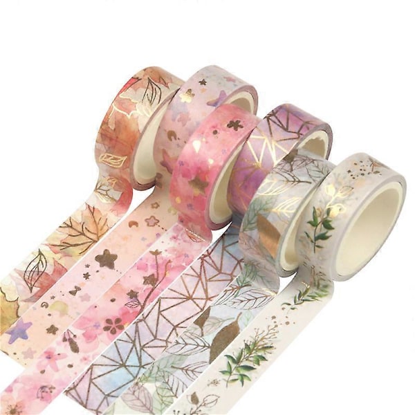 6 Rullar Washi Tejp Set, Scrapbook Tryck Dekorativ Maskeringstejp För Presentförpackning Högtid