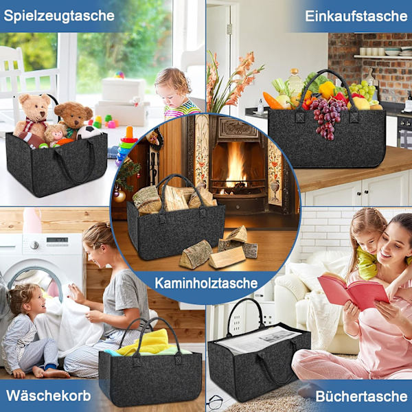 Sæt med 2 filtposer - Foldbare, transportable - Mørkegrå, alsidige
