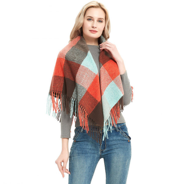 /#/Fashion Scarf Dam Scarf, Mjuk Rutig Scarf med Fransar/#/