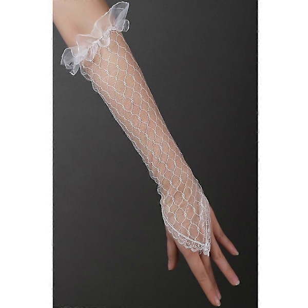 Bröllopshandskar i spetsnät för damer, fingerlösa, armbågslånga, långa handskar för bröllopsfest