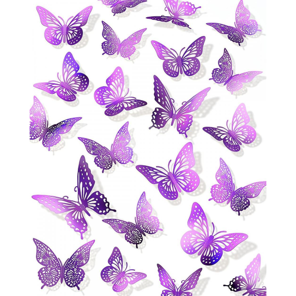 Szsh 72st 3d fjärilsväggdekor, lila fjärilsdekorationer, 6 stilar 3 storlekar Avtagbara fjärilsväggdekorationer Rumsdekor för födelsedagsfest