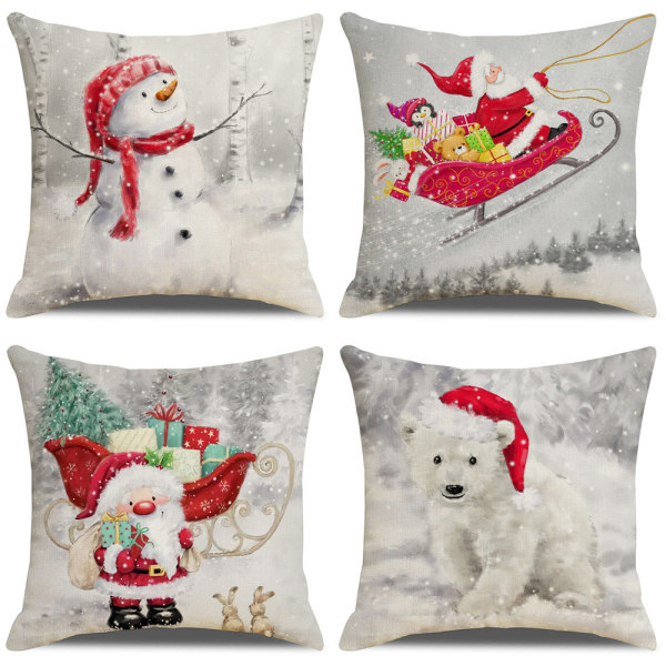 /#/Set of 4 Christmas Cushion Covers 45x45cm Watercolor Collection S/#/