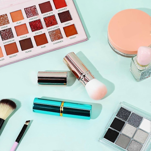 Udtrækkelig Foundation Børste, 2-pak Rejse Blush Børste Kabuki Børste Bærbar Pudder Foundation Børste med Låg til Blush, Bronzer, Buffing