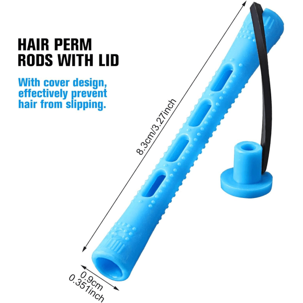 60 stycken långa permanentstavar (blå, 0,35 tum) Plast hår permanent R