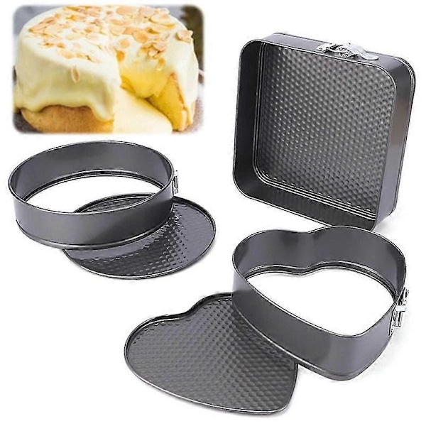 3 stk/sett Non-stick metall bakeform kakeform rund hjerte firkantet form avtakbar bunn bakeform kake