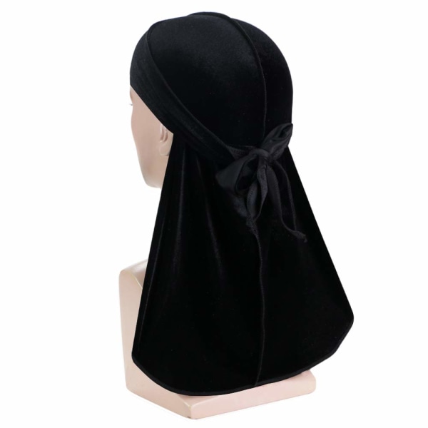 #(Sort) Fløjl Bandana med ekstra lang hale og brede stropper#