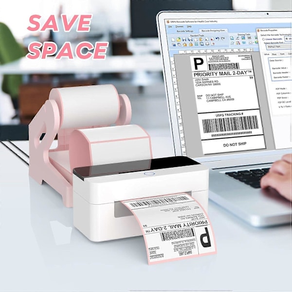 Labelholder Termisk Labelholder til Ruller og Fanfold Labels Forsendelseslabel Stand Desktop Printer DIY Tilbehør Forsyninger til Hjem, Kontor (Pink)