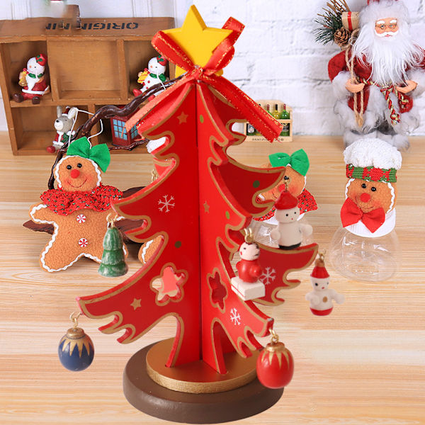 Miniatyr Tredimensjonalt Juletre i Tre - Kreativ Julepynt