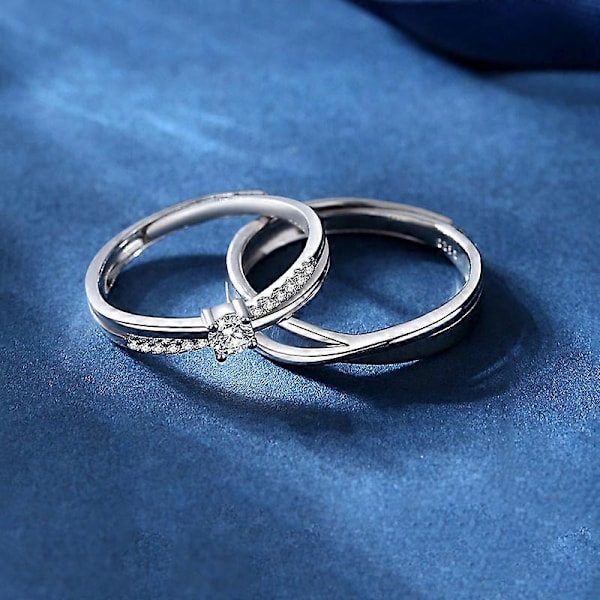 Bryllupsringsett for par Sølvfarget justerbar forlovelsesring Personlig polert Mbius-stripe, diamantflettet Mbius-stripe parring