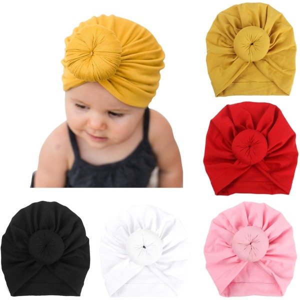 #5 Stk Baby Turban Newborn Bonnets Bowknot Hatte Søde elastiske børnehætter Huer til baby pige dreng#