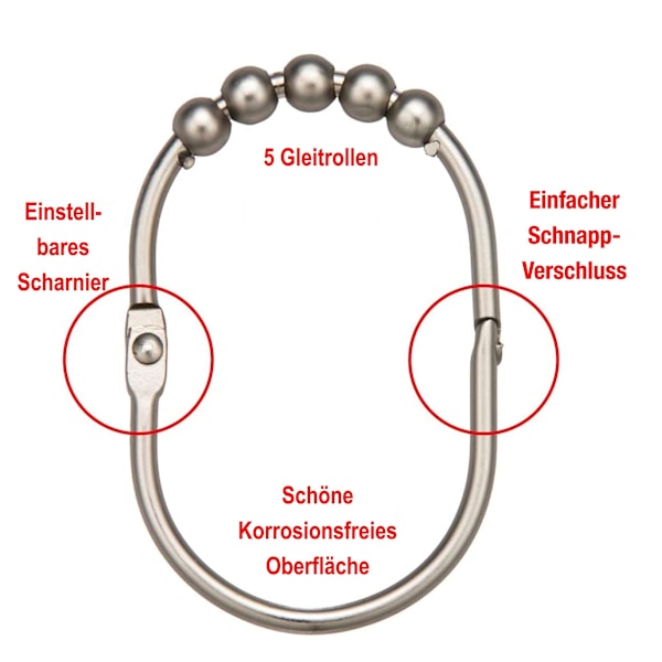 #Brushed Nickel Dusjforhængsringe - 12 Ekstra Store Dusjforhængsringe i Rustfrit Stål#