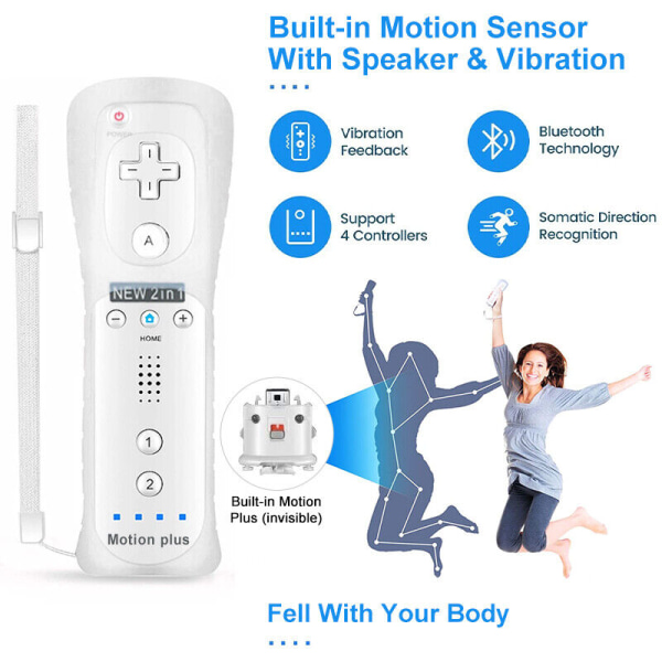 2 i 1 Nintendo Wii/U Original Fjernkontroll Motion Plus Innebygd Cont