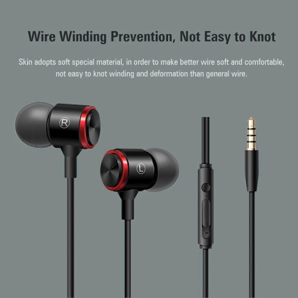 Kablet hodetelefon med støyreduksjon, in-ear, 3,5 mm plugg, stabil overføring, kablet headset med mikrofon, bass, dobbel driver for sport og spill