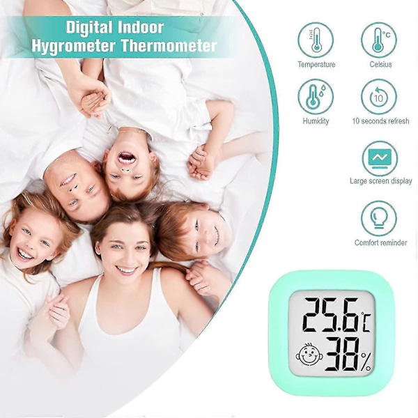 2 stk. Innendørs LCD Termometer Hygrometer, Digitalt Innendørs Termometer, Bærbar Temperatur- og Fuktighetsmåler
