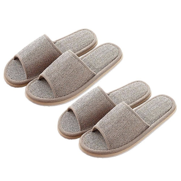 2 par 29cm Tofflor Sommar Anti EVA Botten Bomull Linne Tofflor för Hotell Hem (Beige)