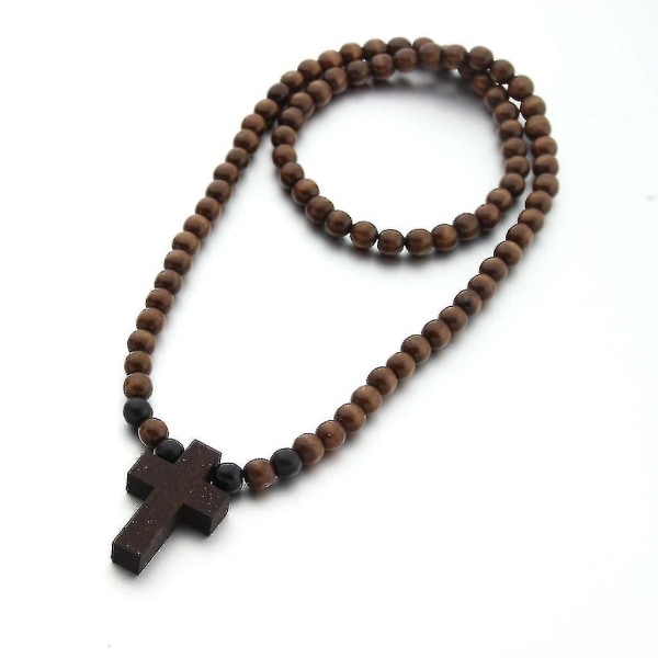 Naturligt trä pärlor kors hänge halsband armband religiös radband smycken