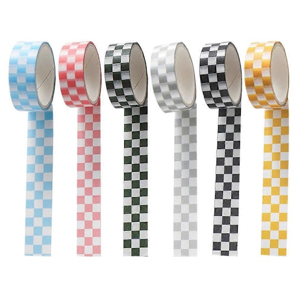 6 Ruller med Rutete Washi Tape Dekorativ Rutete Washi Tape Scrapbooking Tape DIY Tape Farget Washi Tape
