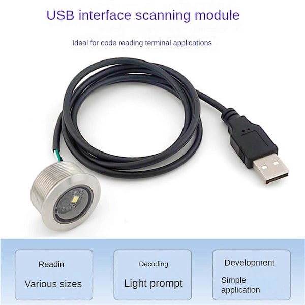 GM861 USB-interface 1D/2D stregkode QR-kode stregkodescannermodul rustfrit stålgevind med fyldlys