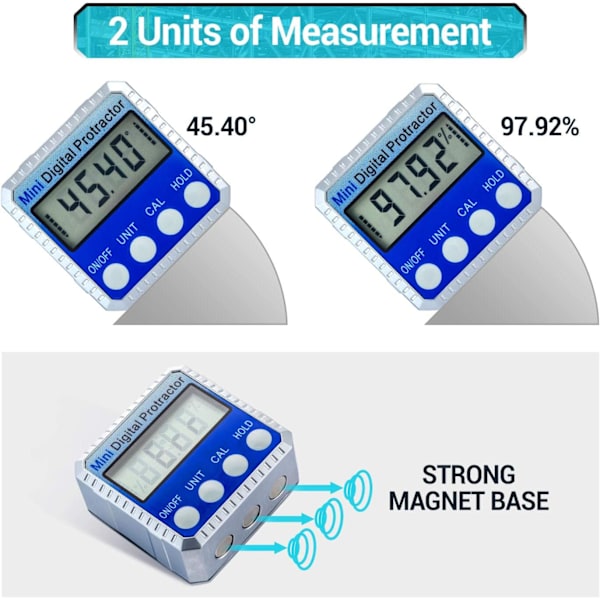 *Digitaalinen magneettinen kallistusmittari LCD-kulmamittari Mini vedenpitävä Hori*