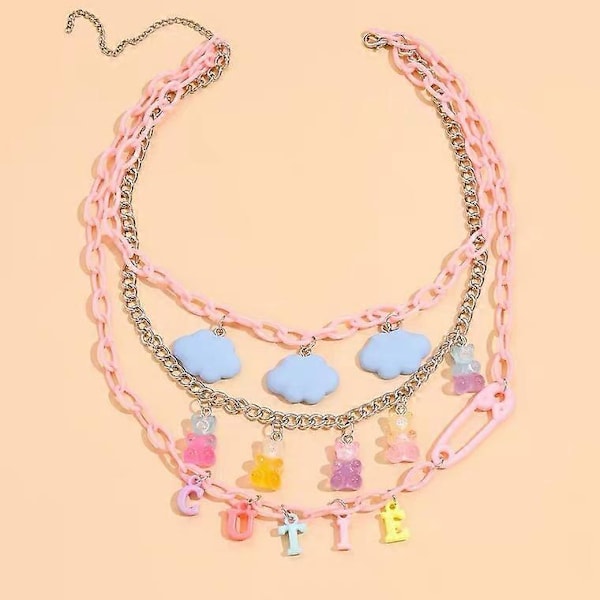 Färggradient västerländsk rosa trelagers söt nål SÖT moln björn halsband