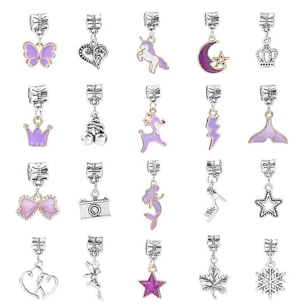 Pige Charme Armbånd Fremstillingssæt - Charms til Armbåndsfremstilling, Justerbart Slangekæde Armbånd Smykketilbehør Lilla