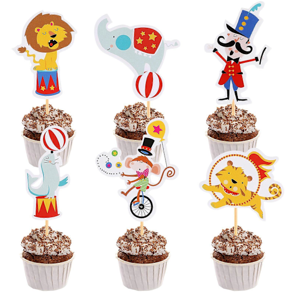 72 kpl Sarjakuva Kakunkoriste Sirkuseläin Tiikeri Delfiini Cupcake Topper Juhlatarvikkeet