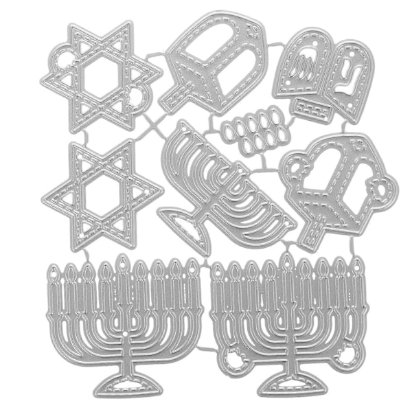 Hanukkah Metal Skærestencilsæt til DIY Scrapbooking og Kortfremstilling Hanukkah Element Skærestencil Dekorativ Skæreskabelon til Håndværk