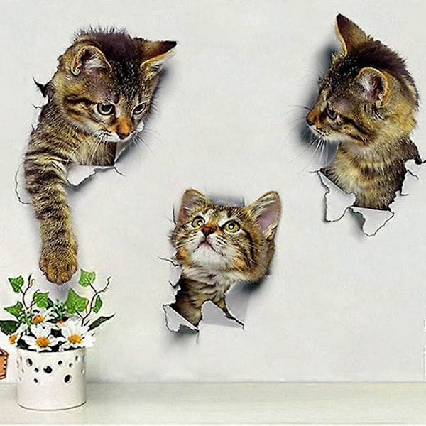3D Katte Vægdekoration, 3 stk. Vægmærkater, Kombinationsvægmærkater