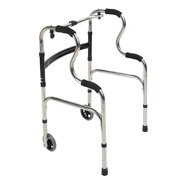 Ældre Rollator 6 Højdejustering 4 Ben Rustfrit Stål Senior Sammenklappelig Rollator med Hjul Dobbelt Bøjning