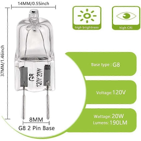 G8 120V 20W lampeperler wolfram halogenpære spotlightpære dobbel-pin kort sylinder halogenlampe