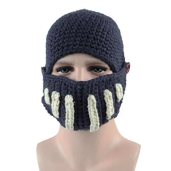 Stickad blå hatt med gladiatormask i romersk riddarkostym, handgjord