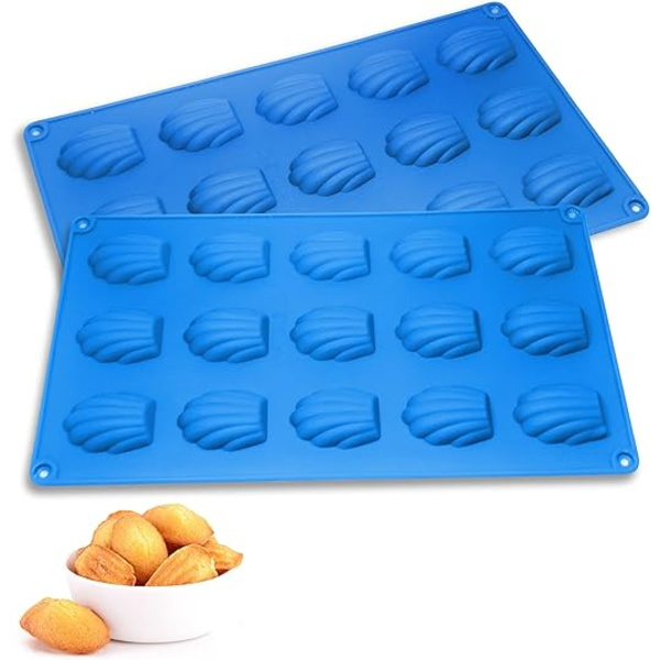 (15 Hulrum, Blå) Mini Silikon Madeleine Form Sæt af 2, Ikke-S