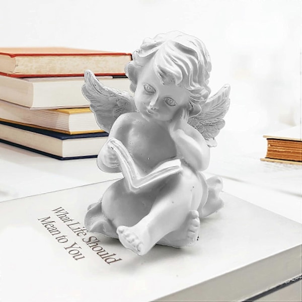 Resin Engel Figur Engel Statue Skrivebordsdekoration Ornament Til Kontor Butik Hjem Hvid