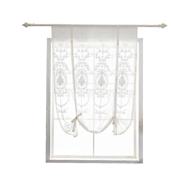 Kunstig hørblonde snørelukning tynde voile gardiner korte gardiner balkondør køkken-hvid 80*120cm