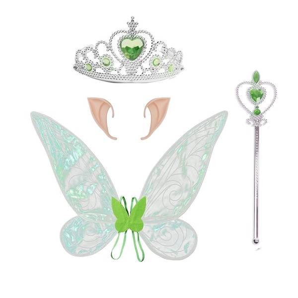 Farfi 1 set Fairy Costume Set Flerfärgad iögonfallande Bärbar fjärilsform Barn Elf Wings Crown Set För FestivalBGreen