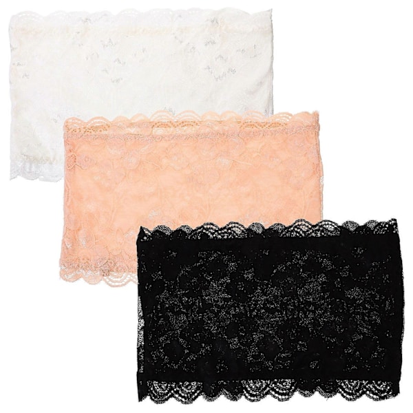 3 stk. Dame Blomsterblonde Elastisk Stropløs Gennemsigtig Bandeau Tube med BH - Størrelse XL