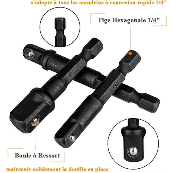 Deler 1/4'' Hex Shank Hurtigskifte Sokkelholderadaptere, Drilladapter Konverter Sokkelforlengerstang for 1/4\" 1/2\" 3/8\" Firkantdrift Sokkelkonve