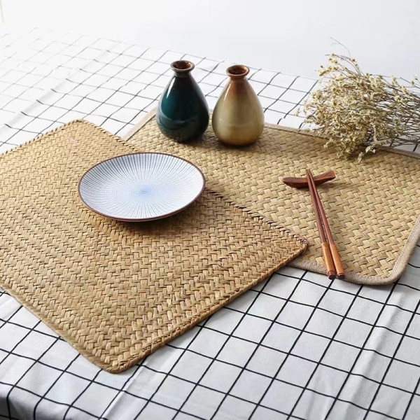 #Sett med 10 naturlige sjøgress-underlag 27*16 cm Rektangulære Rattan-underlag Vevde Vikle-underlag for middag/kaffebord#