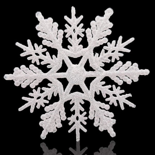 Vita glittriga snöflingor - Förpackning med 5 snöflingor täckta med vitt glitter - Hängande snöflingor - Jul-snöflingor
