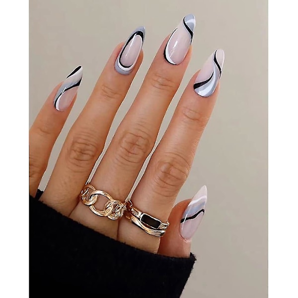 24 stk. ovale kunstige negle til damer, skandinavisk stil, fransk look