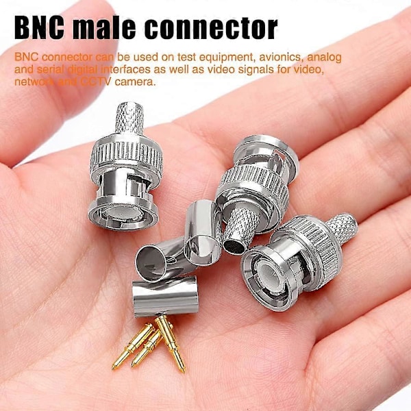 15 stycken BNC crimpkontakter för RG59 RG8 koaxialkabel, BNC hane adapter för CCTV-kamera, BNC crimpkontakt, inklusive kontakt, stift, hylsa