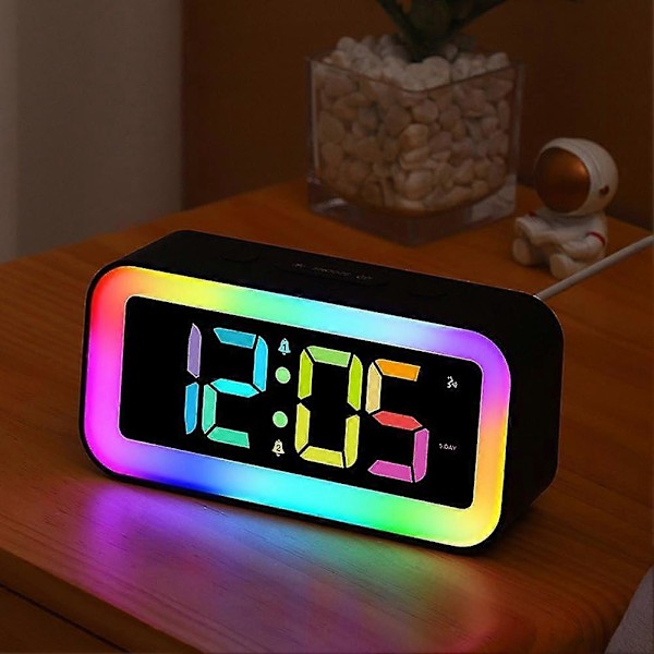 RGB Farverigt LED Ur Digitalt Vækkeur Farverigt LED Digitalt Vækkeur Med 2 Alarmtider RGB Natlys Høj Snooze Dæmpbare Bordure Til Ho