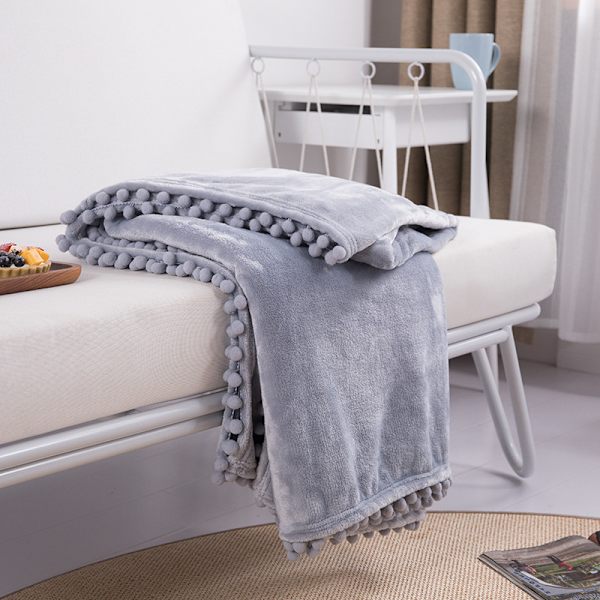 Flannel Tæppe med Pompom Nap Tæppe Hyggelig Seng Tæppe Sof