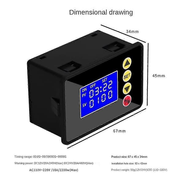 Programmerbar Digital Timer Switch Relæ Kontrol Tid Controller Forsinkelse Relæ Cyklus Timing Til/Fra DC