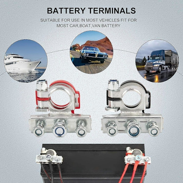 Batteri Terminal Konnektorer Top Post 12V 3-Vejs Batteri Terminal Ender, Kobberplade, Positiv og Negativ, Anvendes i Bil, Båd, Varevogn og Mere