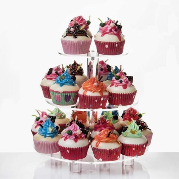 Cupcake-ställ 3 Våningar Bakverk Serveringsställ Akryl Dessertbärare Displayhållare för Högtidsfest