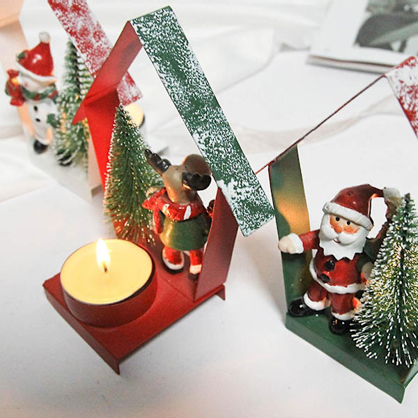 Julgransljusstake i metall med snögubbe/tomte/älg, värmeljushållare, juldekorationer, klassiska ljus, järnställ