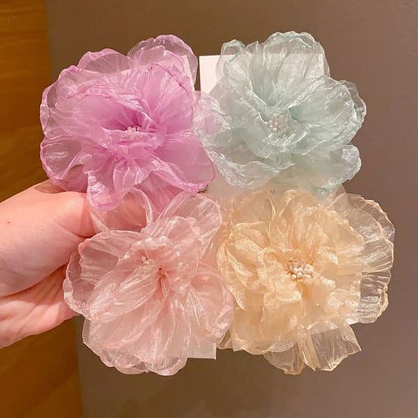 Mesh Blomster Barn Hårklemme Sød Og Prinsesse Stil Side