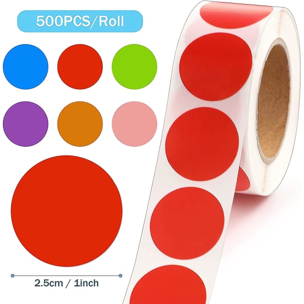 3000 stycken avtagbar färgkod prick rund klistermärke Rullar självhäftande cirkel pricketikett etikett 500 stycken/rulle, 1 tum (blå, röd, rosa, orange, grön,